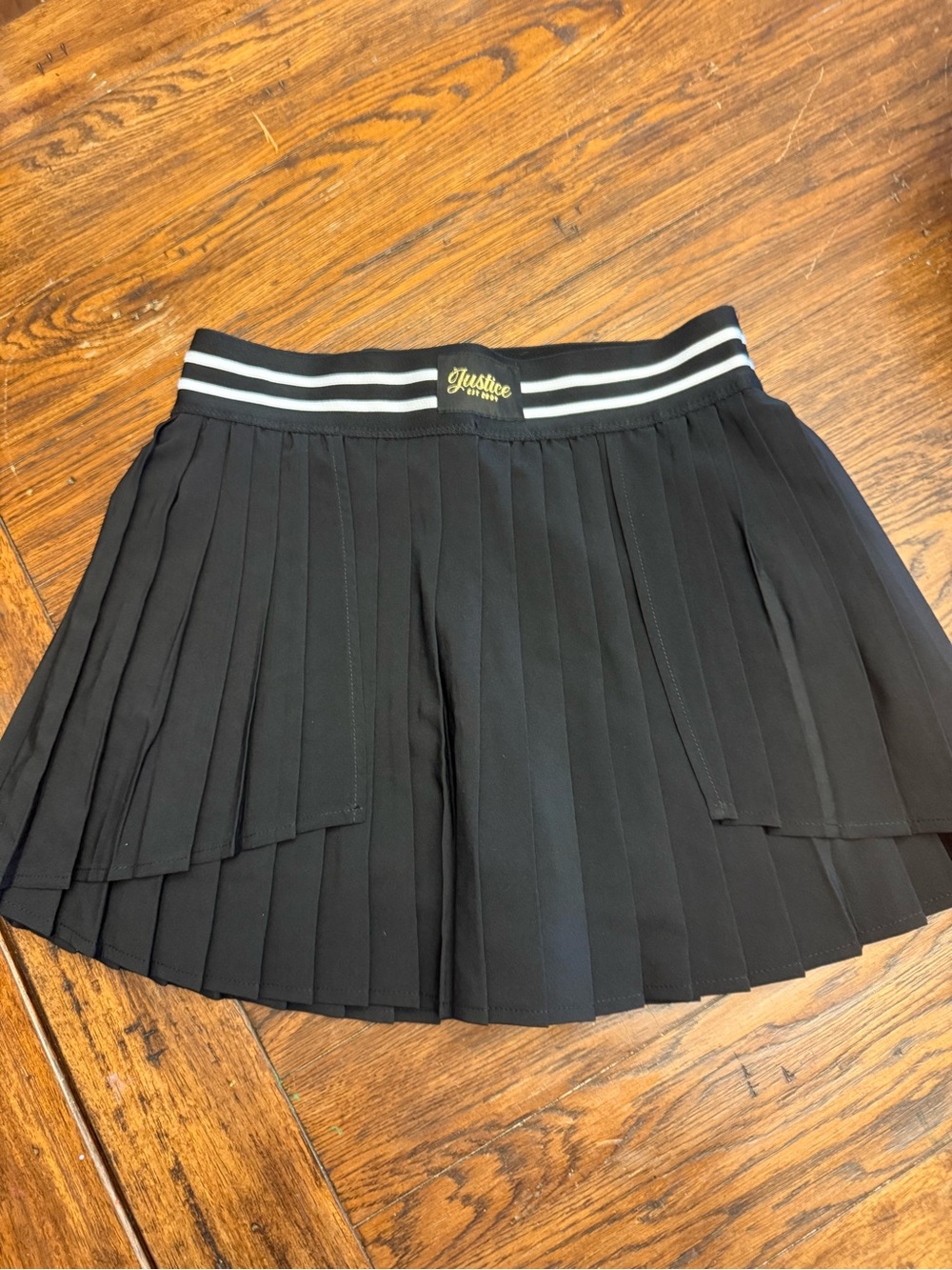 Justice Black Pleated Mini Skirt with Striped Waistband